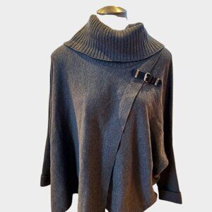 Calvin Klein Gray Cowl Neck Poncho Sweater S/M | Buckle Detail